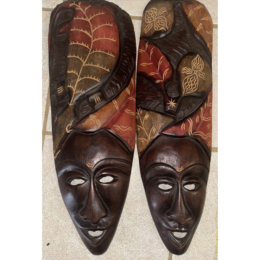 5* VTG HAND CARVED WOOD AFRICAN TRIBAL MASK GHANA LOT Bundle - Picture 6 of 10